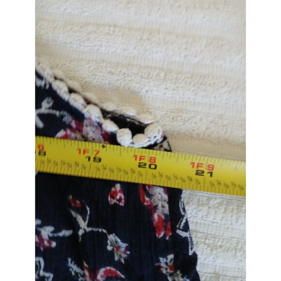 J. Gee Boho Floral Halter Dress Tunic M Navy Blue Embroidered Trim Sleeveless - Picture 11 of 13